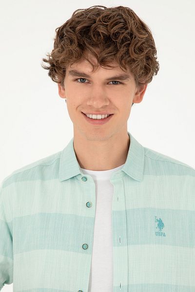 U.S. Polo Assn. Ανδρικό μακρυμάνικο πουκάμισο μέντας 50283818 -VR090