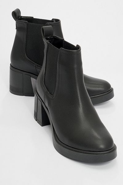 LuviShoes Loves Black Leather Elastic Women's Thick Heeled Boots