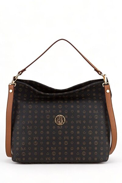 Bilik Deri Monogram Siyah-Taba Kadın Omuz Çantası NV 1003-MN