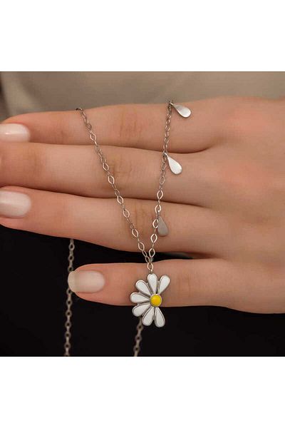 ECOME 925 Sterling Silver Daisy Loves Not Loves Silver Necklace