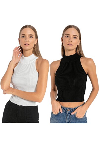 Miss Poem Women's 2-Piece Sleeveless Ribbed Knit Sweater