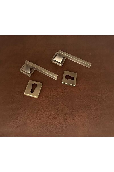 KOLDOOR Karo Mat Antik Sarı Kare Rozetli Zamak  Çelik Kapı Kolu 1 Takım