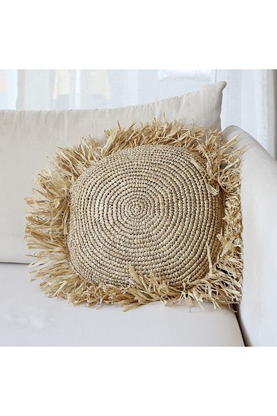 Mylamp Tricotat în două sensuri 40x40 cm. Pernă din rafie naturală - (63 cm cu franjuri)
