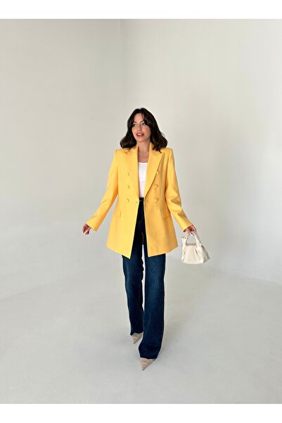 VUNTAL Kaplama Düğmeli uzun Blazer Ceket