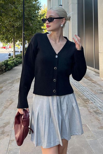 Madmext Cardigan de tricotaj cu nasturi negre MG2199