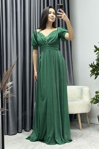 thezkscom Women's Short Sleeve Draped Evening Dress Plus Size Colors: Lilac, Saks, Black, Emerald Green