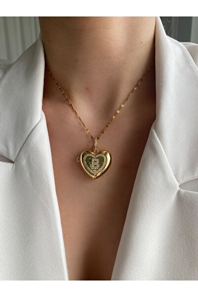 Goddess Çelik Taşlı Kutu Şeklinde Harf Kolye (S,B HARFLERİ MEVCUTTUR)