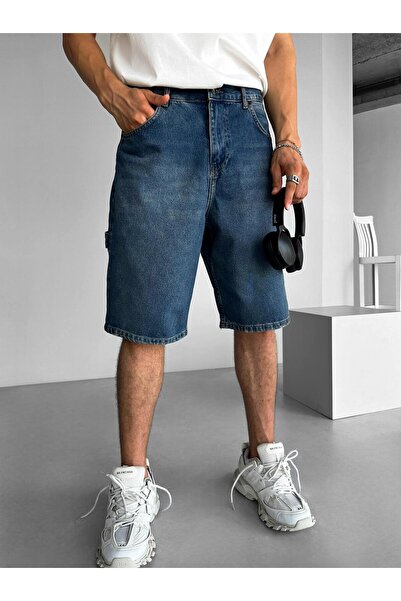 ablukaonline Men's Baggy Fit Washed Jean Shorts Navy Blue