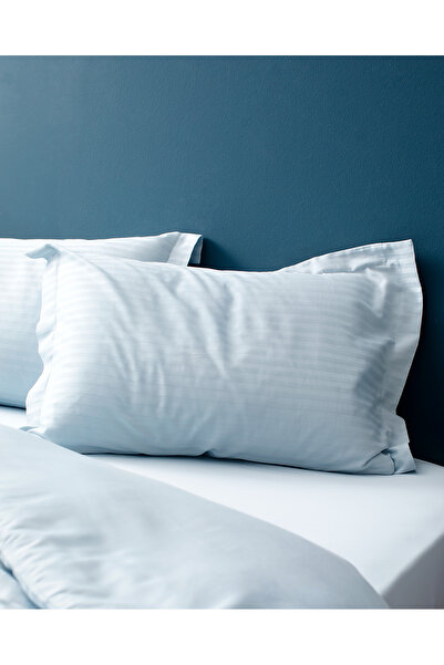 Madame Coco Elicia Family Size Striped Satin Duvet Cover Set - Light Blue