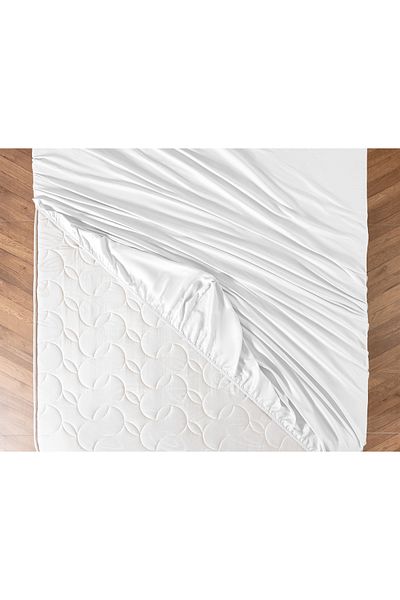 Madame Coco White Satin Single Bed Sheet - Ciel Elastic