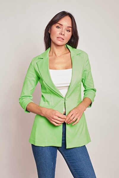 Jument Καπρί μπλέιζερ γραφείου με τριώντα τέταρτα μανίκια, διακοσμητική τσέπη και κούμπωμα ελαστικό ύφασμα Υφασμάτινο μπλέιζερ-Πράσινο φωσφορίου