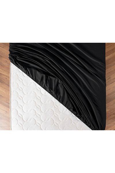 Madame Coco Ciel Double Elastic Satin Bed Sheet - Black