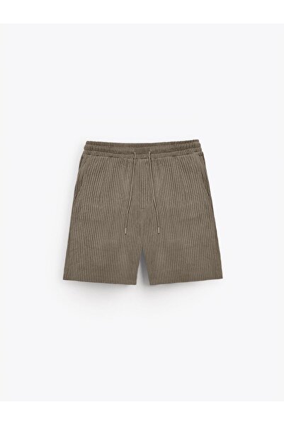 ablukaonline Ανδρικό κανονικό φαρδύ ριμπ σορτς καφέ