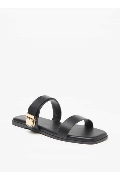 Flora Bella by Shoexpress Flora Bella Monogram Print Slip-On Sandals with Metallic Detail