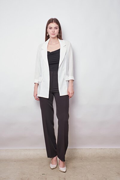 Jument Oversize Summer Blazer - Λινό Χωρίς Lycra, Τσέπη γιακά, Λευκό