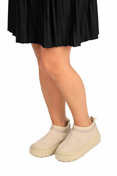 RENKLİBUTİK Kadın Mini Süet İçi Kürklü Kalın Taban Günlük Yarım Bot