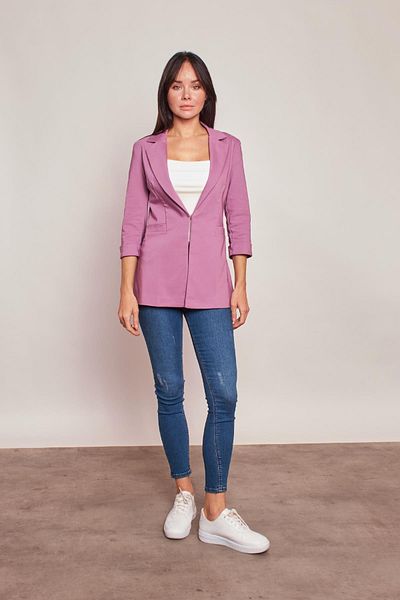 Jument Capri mânecă trei sferturi Închizătoare de buzunar decorativă Blazer de birou Blazer din material lycra Jachetă-dust rose