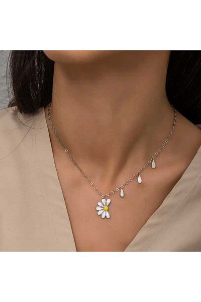 ECOME 925 Sterling Silver Daisy Loves Not Loves Silver Necklace