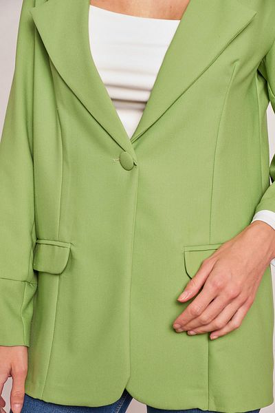 Jument Γιακά μανίκι διπλωμένη τσέπη Clamshell Loose Boyfriend Oversize Ελαφρύ ύφασμα Lycra Blazer Jacket-Pistachio Y