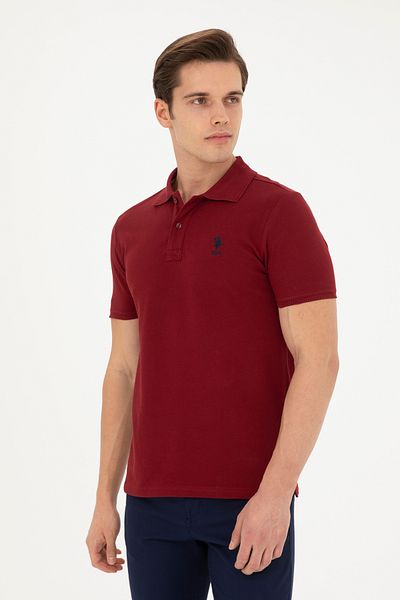 U.S. Polo Assn. Men's Slim Fit Polo Neck Claret Red Basic T-Shirt 50279613 -Vr014