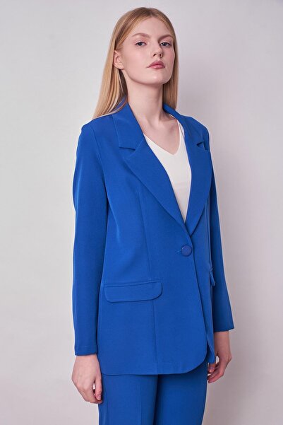 Jument Women's Collared Pocket Flap Long Sleeve Lightweight Lycra Fabric Oversize Blazer Jacket (Pants Jument 40075)-