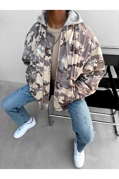 ablukaonline Ανδρικό Oversize Camouflage Bomber Jacket καφέ