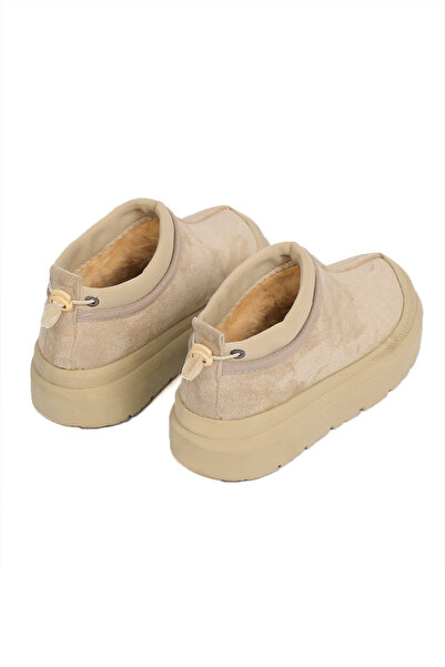 RENKLİBUTİK Kadın Mini Süet İçi Kürklü Kalın Taban Günlük Yarım Bot