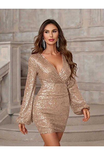 MODAS BOYUNDAN BAGLAMALI SIRTI AÇIK YIRTMAÇLI MİNİ ELBİSE