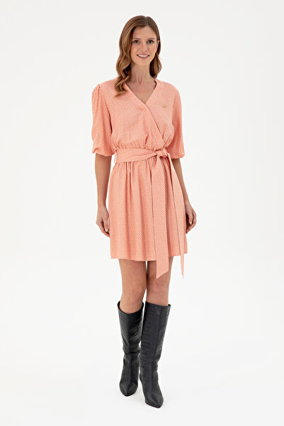 U.S. Polo Assn. Kadın Somon Kemerli Mini Boy Dokuma Elbise 50289338-VR047