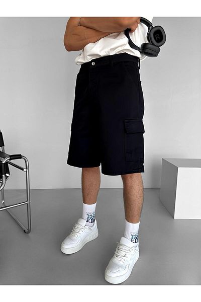 ablukaonline Μαύρο ανδρικό σορτς - Super Baggy Fit και Cargo Pocket
