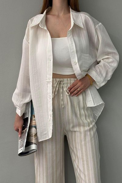 lizge giyim Oversize Striped Self Shirt