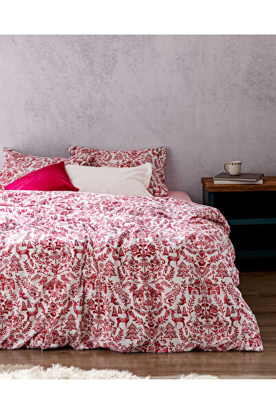 Madame Coco Edmon Çift Kişilik Flanel Nevresim Takımı - Kırmızı