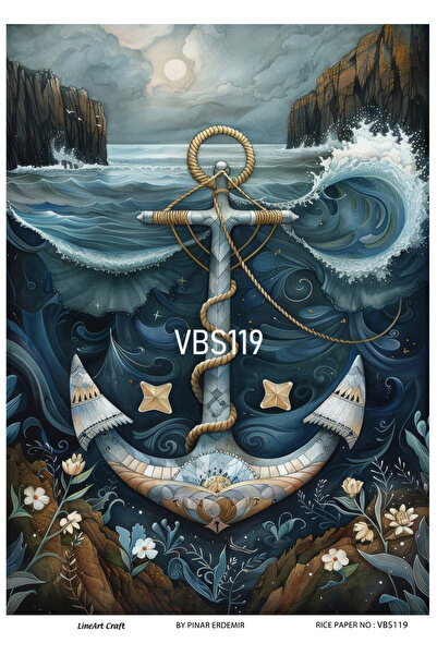 LİNEART موديل VBS119 - ورق تزيين نحاسي أزرق، نمط مرساة، 29x42 سم