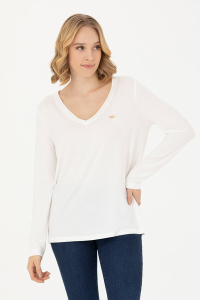 U.S. Polo Assn. سويت شيرت نسائي برقبة على شكل حرف V 50271543 -VR019