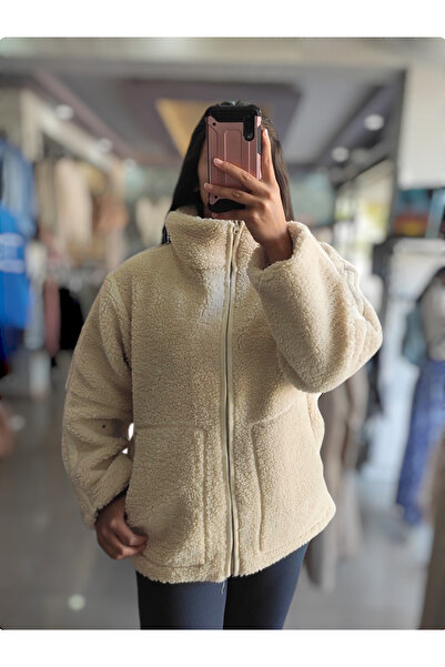 Sublime Butik Beige Stand Collar Plush Lined Coat