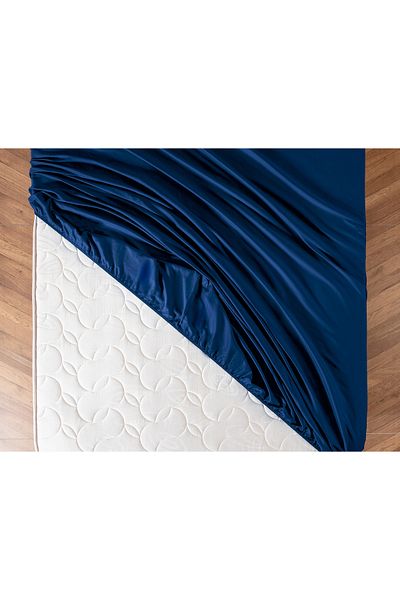 Madame Coco Ciel Double Elastic Satin Bed Sheet - Navy Blue