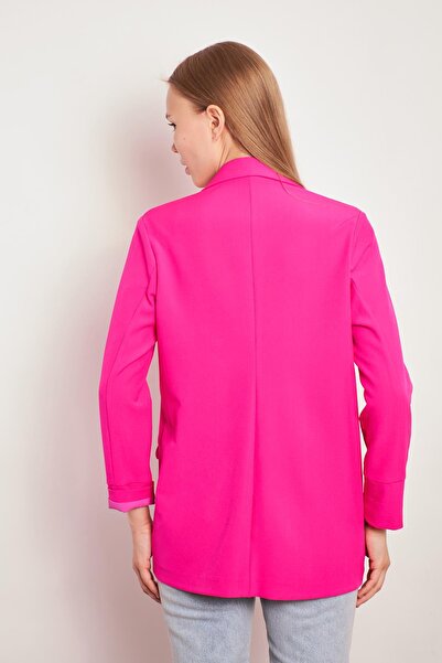 Jument Μπλέιζερ με γιακά και μανίκια με διπλωμένο κάλυμμα τσέπης Casual Boyfriend oversized Light ελαστικό ύφασμα Fabric Blazer Jacket-Fujya