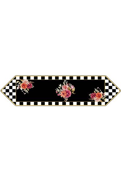 tarzınısec Black and White Checkered Floral Patterned Runner and American Service Tablecloth