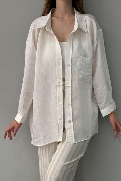 lizge giyim Oversize Striped Self Shirt