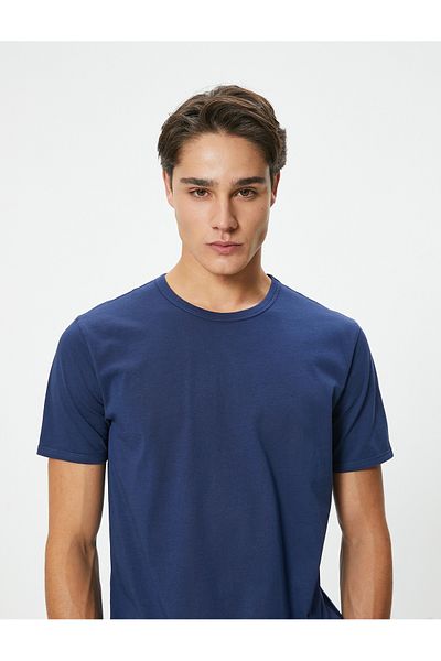 Koton Μπλουζάκι Cotton Slim Fit Crew Neck - Ριμπ, κοντό μανίκι