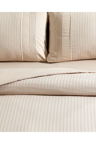 Madame Coco Beige Colored Double Mousse Duvet Cover Set - Ribbed