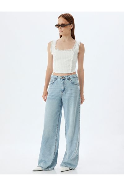 Koton Kt - Cotton Slim Fit Lace Tank Top - Frilly Straps