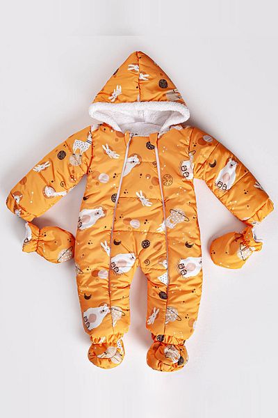 MAİBELLA Forest Animals Patterned Gloves with Hood Wool Inside Winter Baby Girl and Boy Astronaut Jumpsuit Cosmonaut