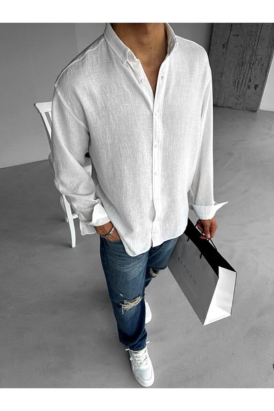 ablukaonline Λευκό ανδρικό πουκάμισο Oversize - Άνετη εφαρμογή