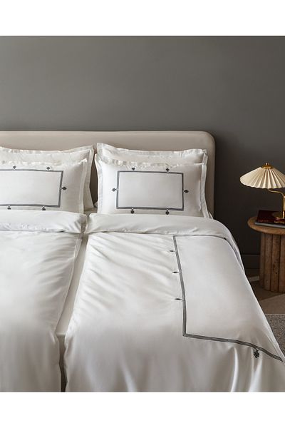 Madame Coco Lilas Family Size Embroidered Duvet Cover Set - Satin