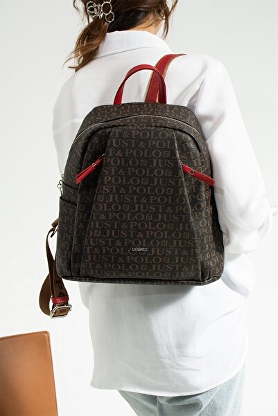 Just Polo JP Women's 9 Compartment Brown Red Backpack