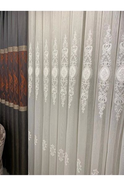 NİVEMESHOME Nivemeshome Dream Embroidered 1/3 Frequent Battery Tulle Curtain Apm