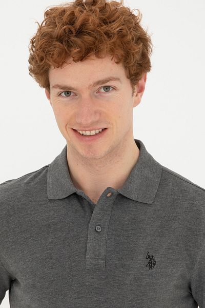 U.S. Polo Assn. Ανδρικό μπλουζάκι με λεπτή εφαρμογή Polo Neck Anthracite Melange Basic 50279573 -vr081
