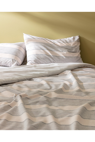 Madame Coco Marc King Size Grey/beige Cotton Printed Duvet Cover Set