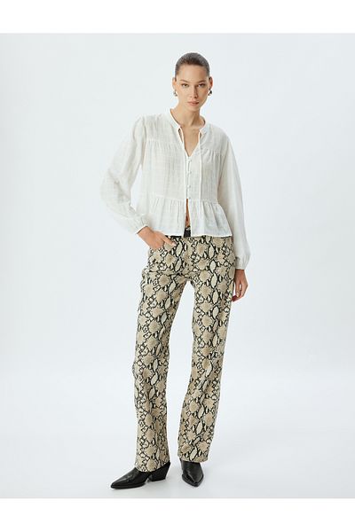 Koton Snakeskin Patterned Straight Cut Jean Trousers